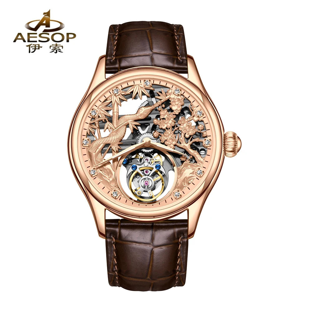Relojes Hombre Aesop 7073G Stainless Steel Luxury Men Automatic Mechanical Watch Hollow Skeleton Tourbillon Watches