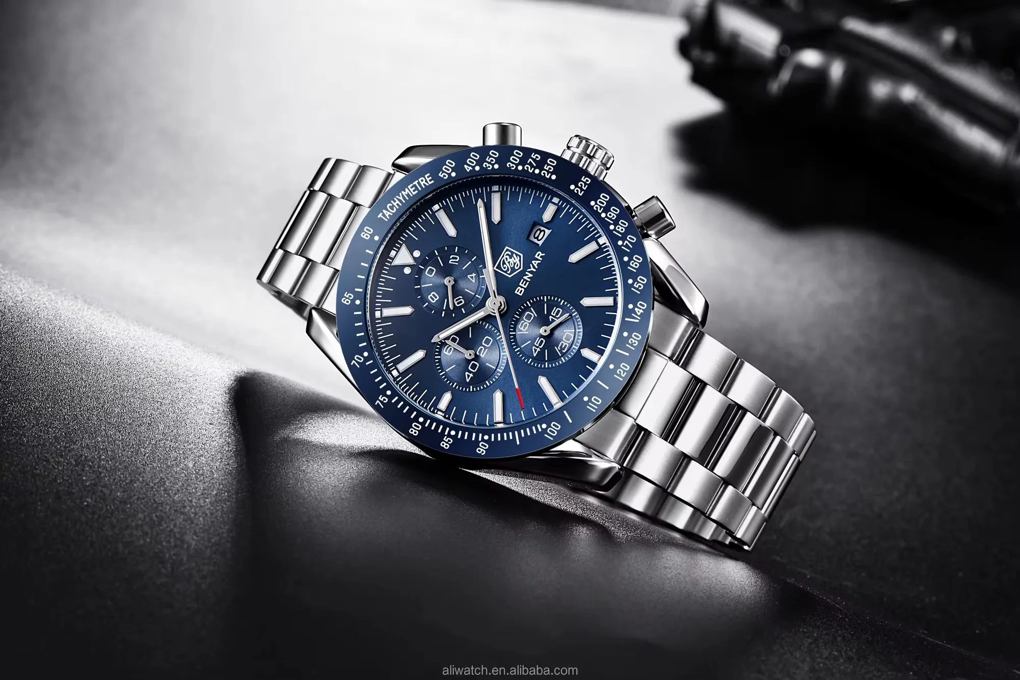 BENYAR Men Watch Top Brand Stainless Steel Band Luxury Business Sport Chronograph Quartz Wristwatch Men Clock