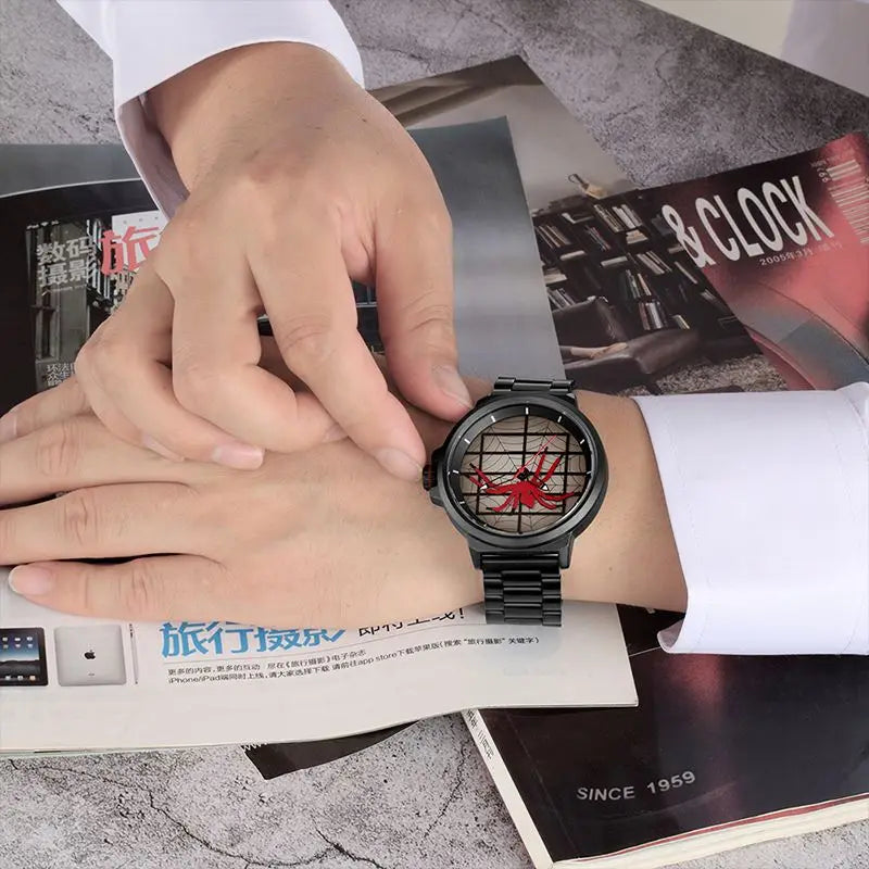 Spider Design Quartz Watch - Waterproof Steel Strap Casual Timepiece for Men