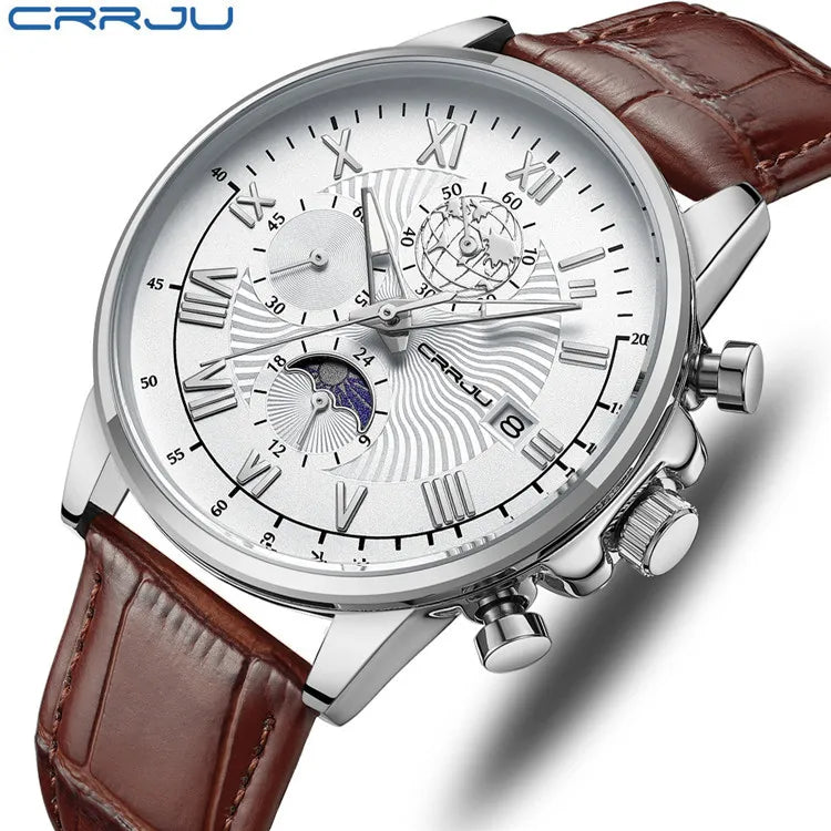 CRRJU Men's Leather Chronograph Watch