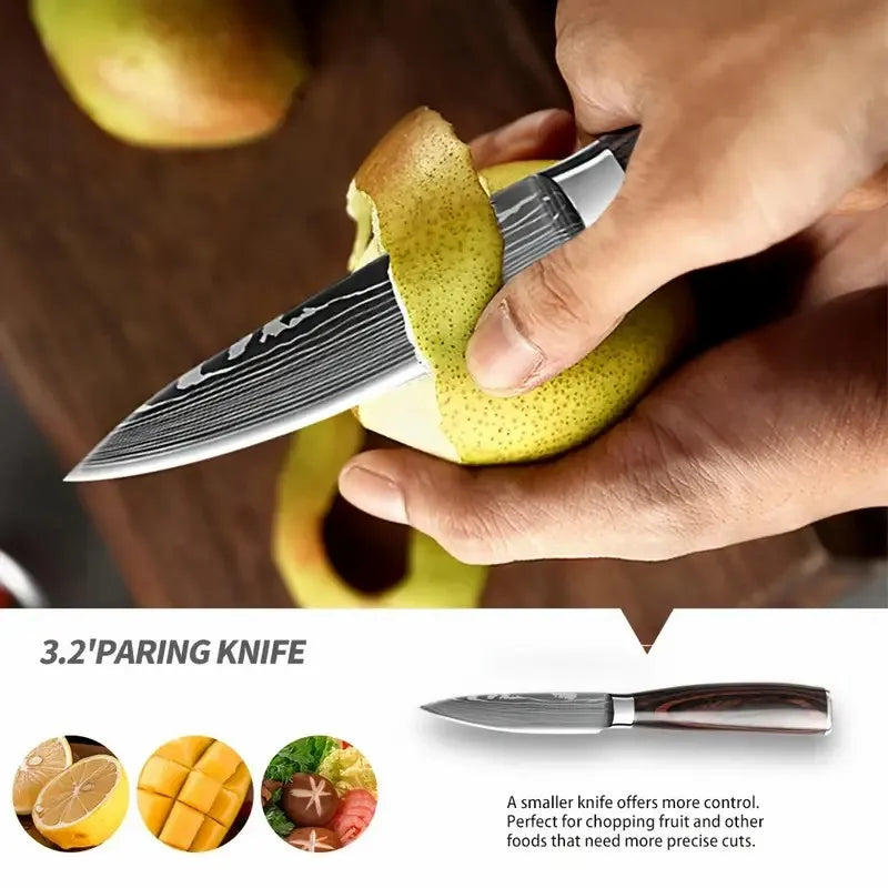 4-Piece Premium Stainless Steel Kitchen Knife Set Pakka Wood Handle Santoku Nakiri Bread Utility Boning Slicer Knives