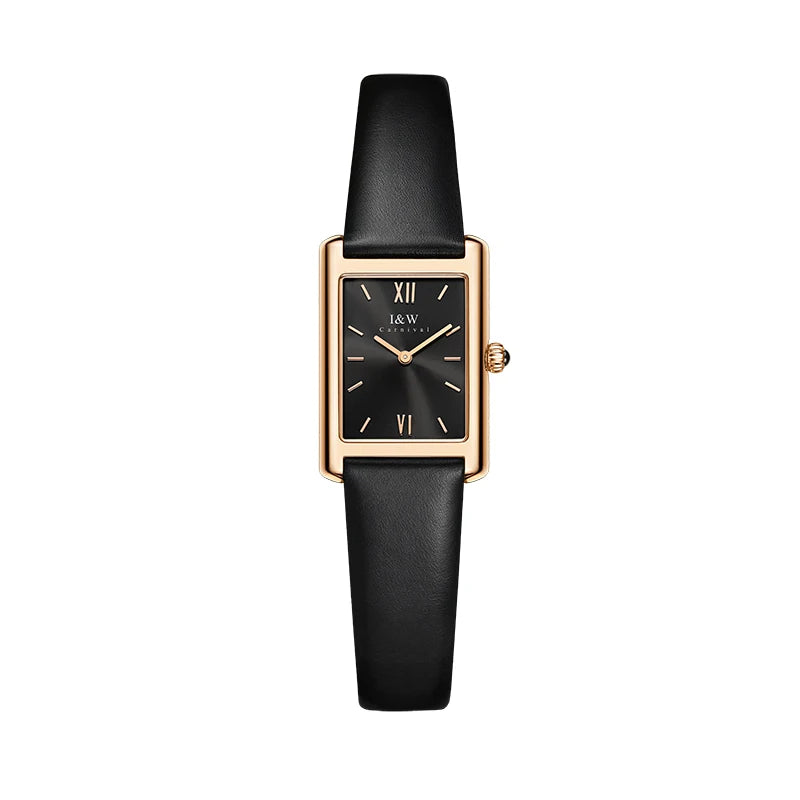 2025 New Fashion Square Watch for Women Luxury Brand I&W Switzerland Made Quartz Wristwatch Sapphire Leather Dress Ladies Watch