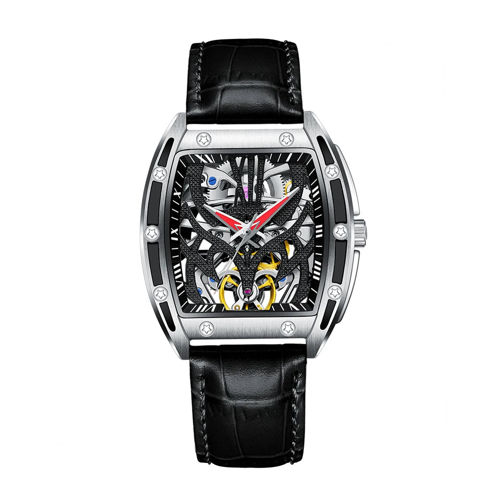 Sapphire Skeleton Tourbillon Watch - Waterproof Leather & Steel Automatic Mechanical