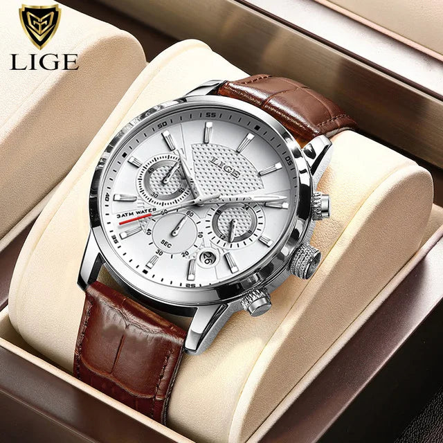 LIGE Tactical Commander 2025 - Military Leather Sport Chronograph