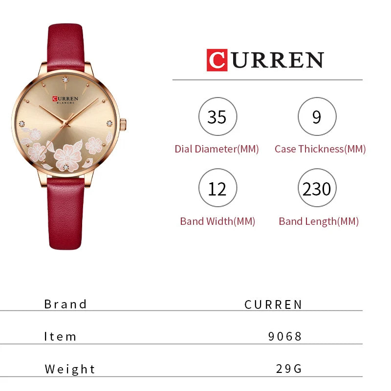 CURREN Women's Luxury Ultra Thin Watch - Waterproof Leather Strap Bracelet