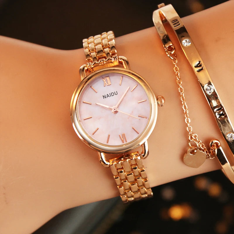 Women Watches New NAIDU Rose gold Silver Ladies Bracelet Watch womens quartz dress wristwatch feminino reloj mujer kol saati