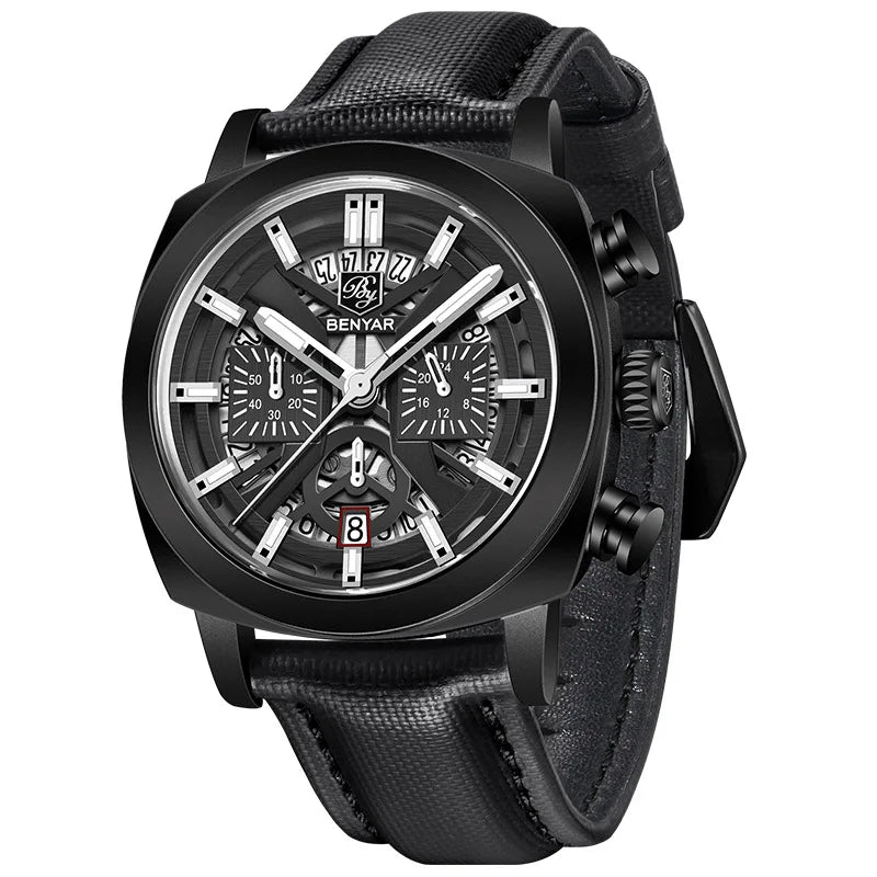 2024 New BENYAR 5205 Mens Watches Top Luxury Quartz Watch for Men Multi-Function Chronograph Sport Waterproof Relogio Masculino