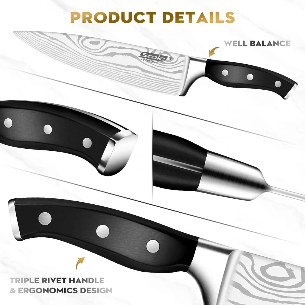 Premium German 1.4116 Stainless Steel Ultra Sharp Kitchen Knife Set 7-Piece with Gift Box