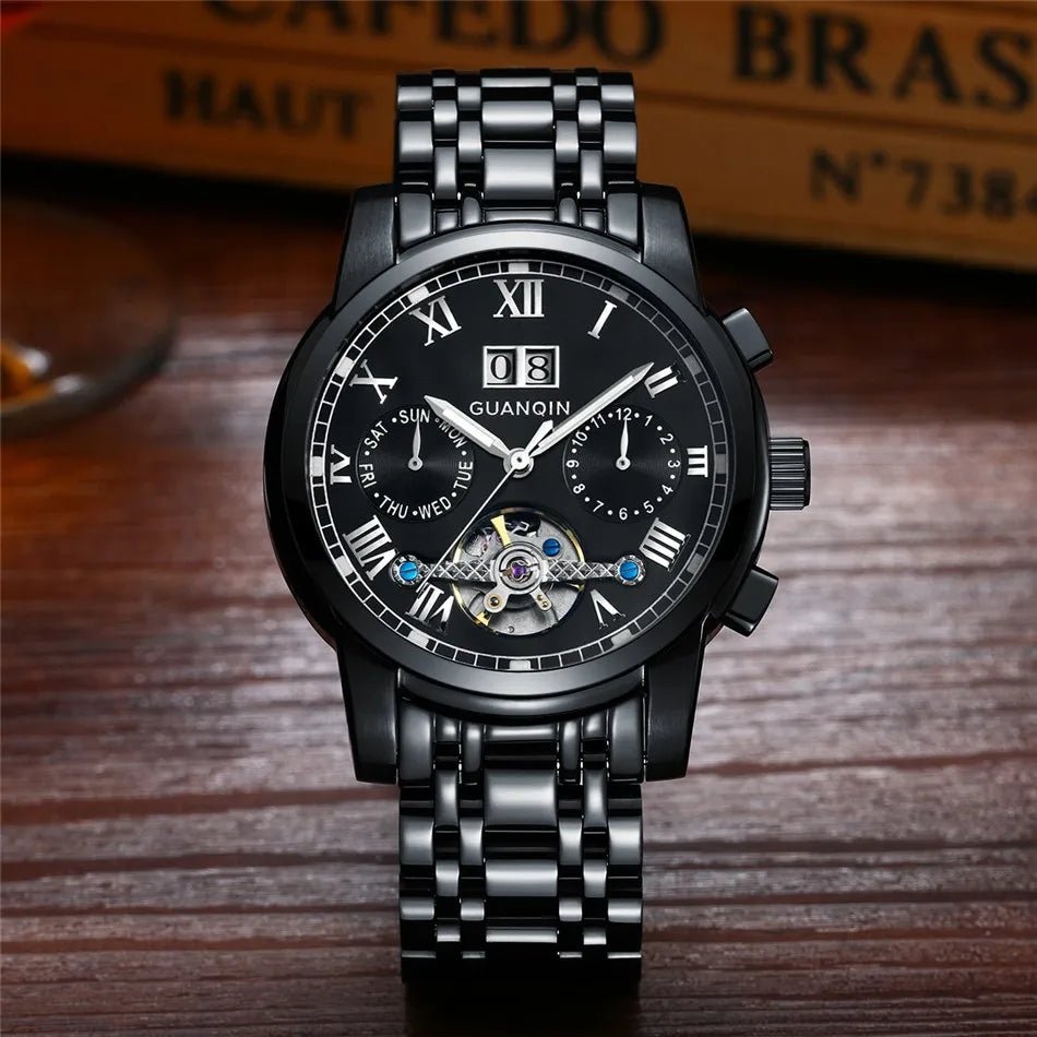 Premium Mechanical Tourbillon Watch - Big Display with Week Function & Stainless Steel