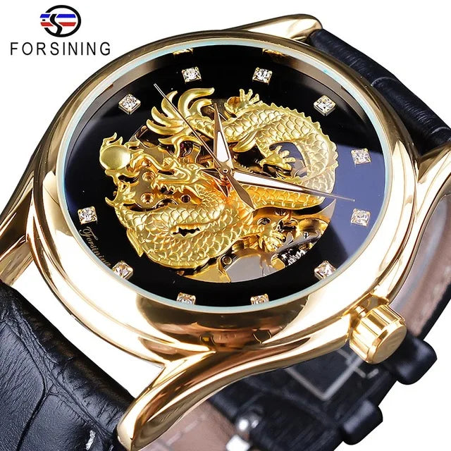 Top Brand Luxury Forsining Watch Diamond Display Dragon Golden Display Luminous Hand Transparent Men Watch Mechanical Watch