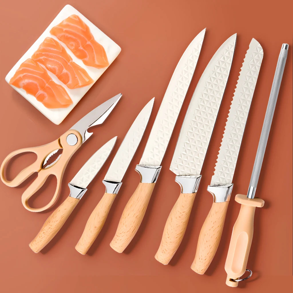 Yangjiang 7-Piece Kitchen Knife Set Plastic Holder Including Chef Santoku Nakiri Bread Boning Utility Fruit Slicer Knives