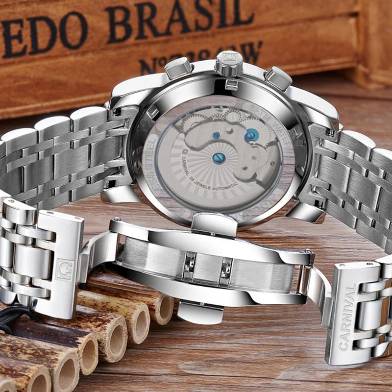 Montre Homme CARNIVAL Tourbillon Mechanical Wristwatches Sapphire Calendar Luminous Waterproof Automatic Watches for Man 2025
