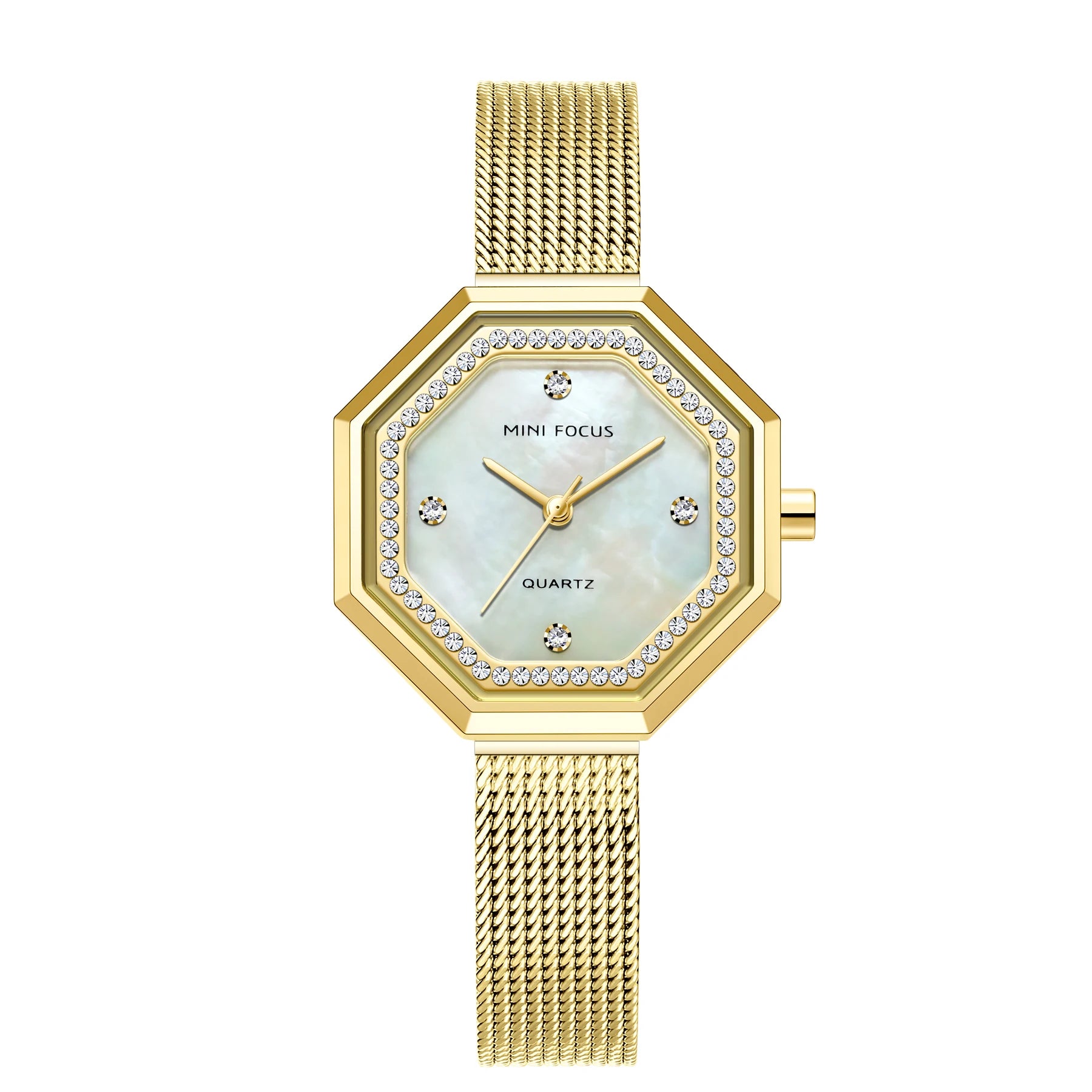 Crystalline Octagon Mesh Watch - Women's Luxury Timepiece