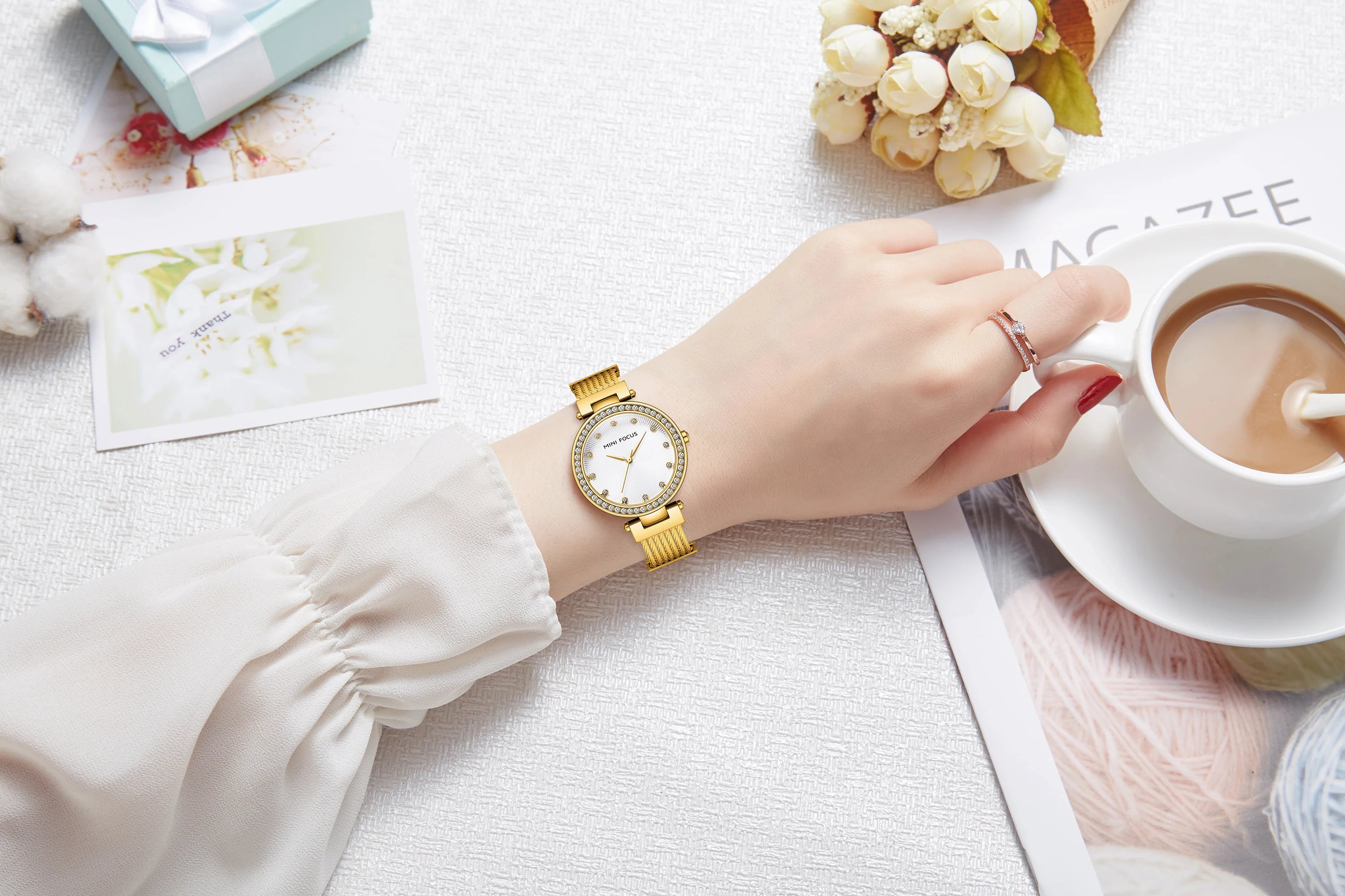The Golden Radiance - Diamond-Accented Mesh Watch