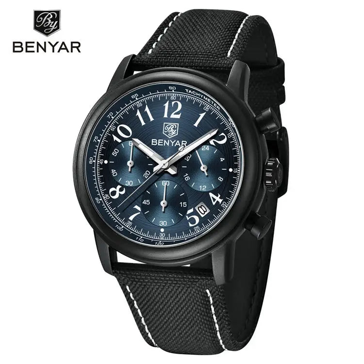 Benyar  5190  Band Waterproofing Calendar Character Business Wristwatch Luxury  Moq 1 Brown Gents Clock clear Genuine Leather