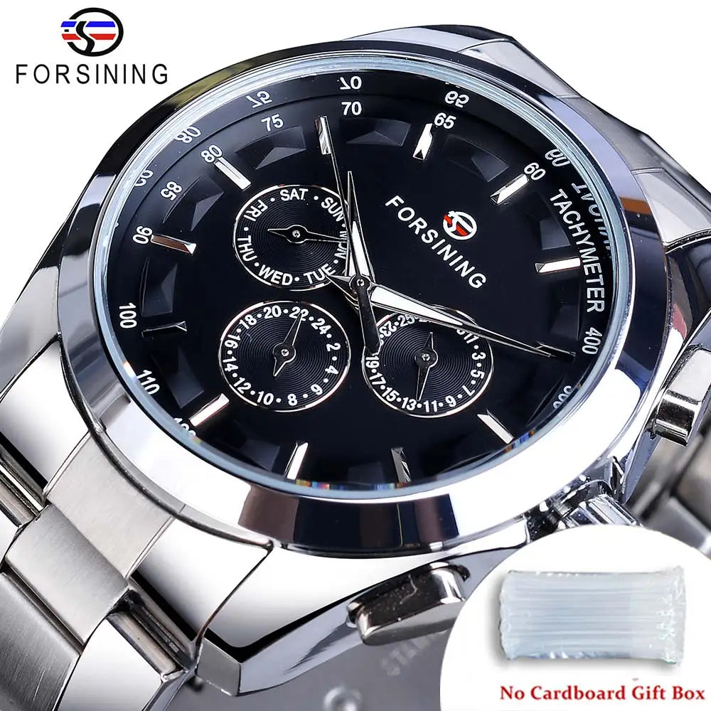 Forsining Men's Automatic Mechanical Watch - Business Black Dial with Calendar & Luminous Hands