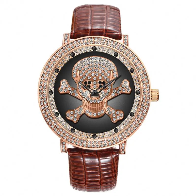 Diamond Skull Leather Watch - Western Bohemian Quartz Timepiece for Women