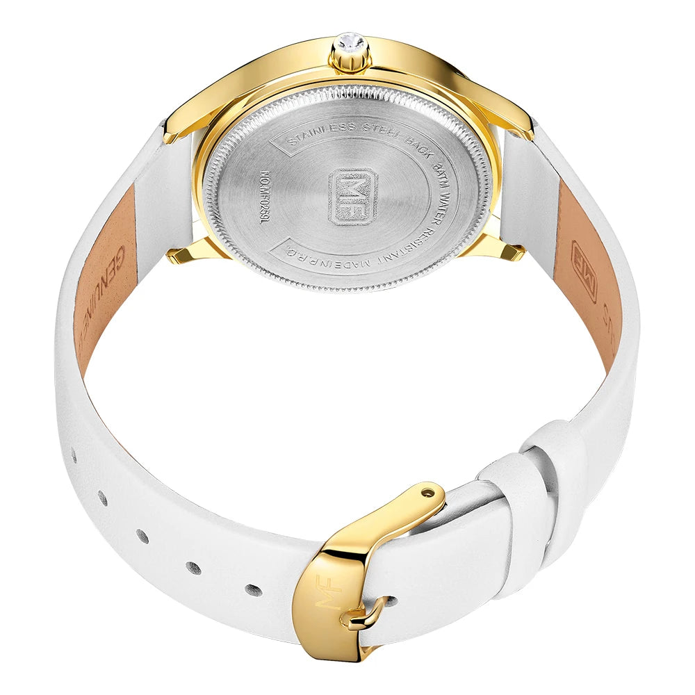 Diamond Grace - Women's Leather Strap Watch with Crystal Case