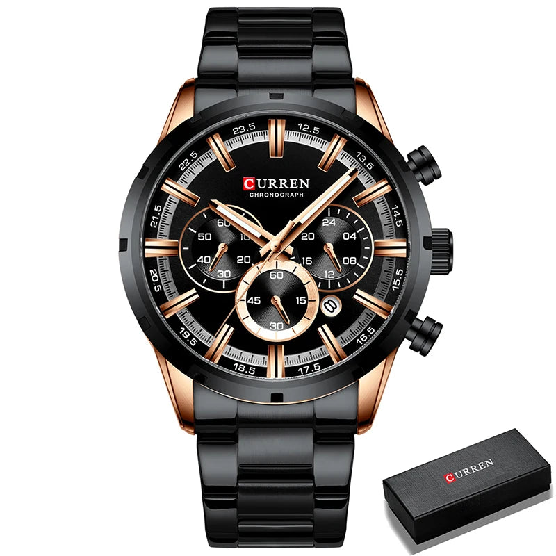 CURREN Men's Full Steel Chronograph Watch - Waterproof Luxury Sports Quartz Timepiece