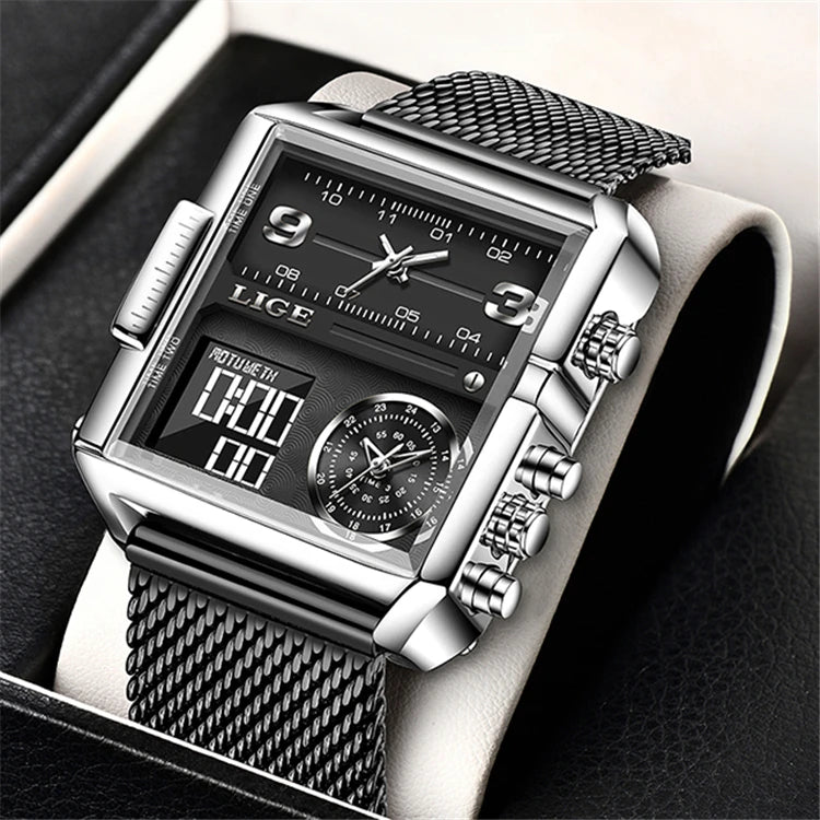 Top Brand LIGE Square Man Watch Luxury Sport Quartz Analog Wristwatch for Men Waterproof Digital Watches Creative Watch
