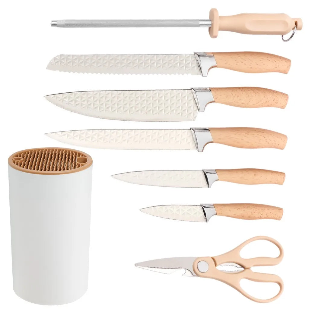 Yangjiang 7-Piece Kitchen Knife Set Plastic Holder Including Chef Santoku Nakiri Bread Boning Utility Fruit Slicer Knives