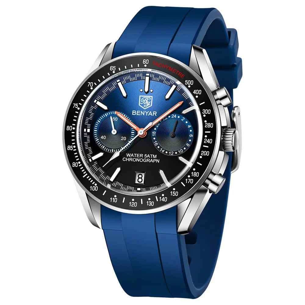 Luxury BENYAR 5194 Stainless Steel Band Waterproof Watch Chronograph Quartz Benyar Watches Men Reloj Hombre