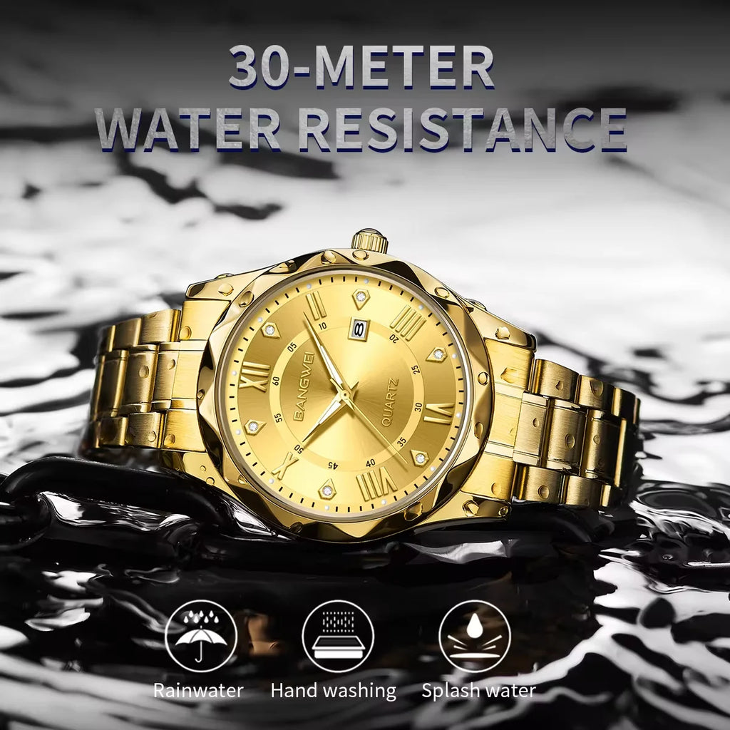 LIGE BW8806 Golden Case Fashion Stainless Steel Quartz Watch Custom OEM Brand Watches Waterproof Design  Stainless Steel +Box