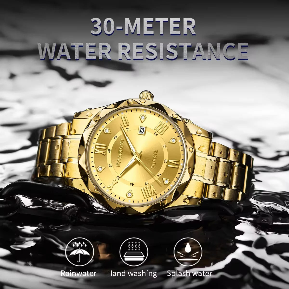 LIGE BW8806 Golden Case Fashion Stainless Steel Quartz Watch Custom OEM Brand Watches Waterproof Design  Stainless Steel +Box