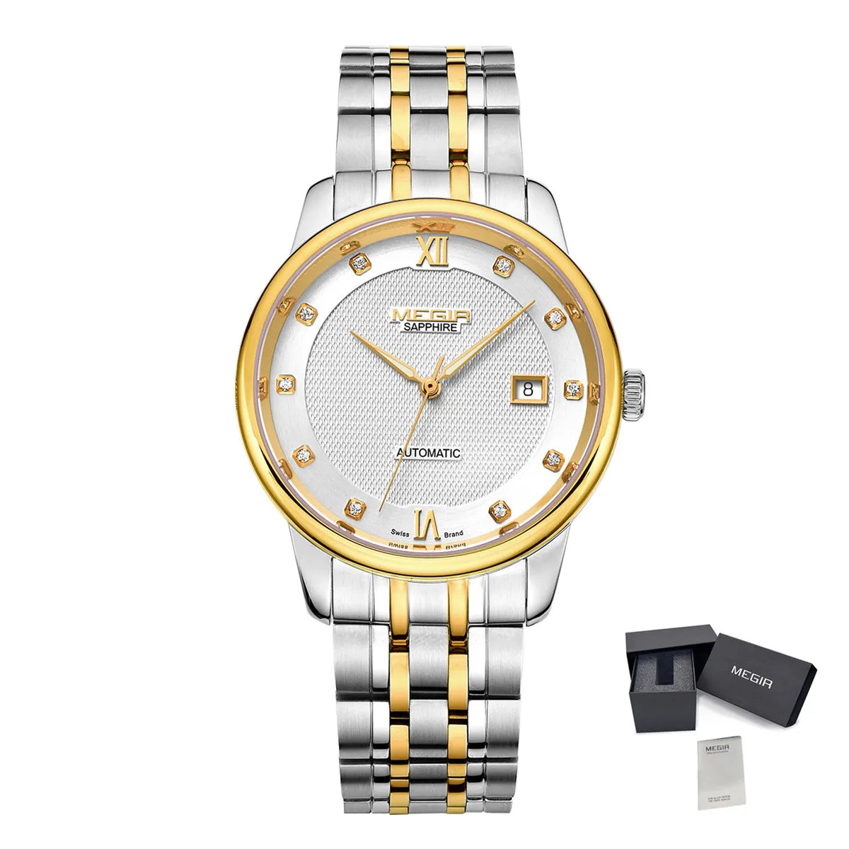 MEGIR 96002 Men Watches Luxury Business Wristwatches Stainless Steel Sapphire Clock Automatic Mechanical Watch Reloj Hombre
