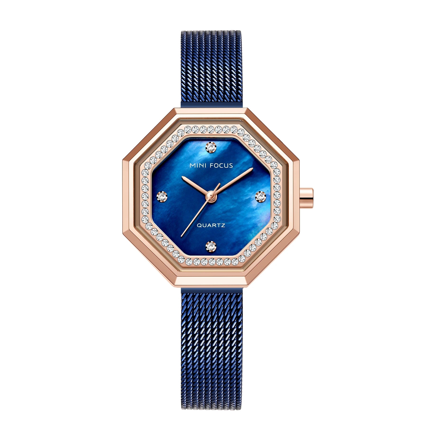 Crystalline Octagon Mesh Watch - Women's Luxury Timepiece
