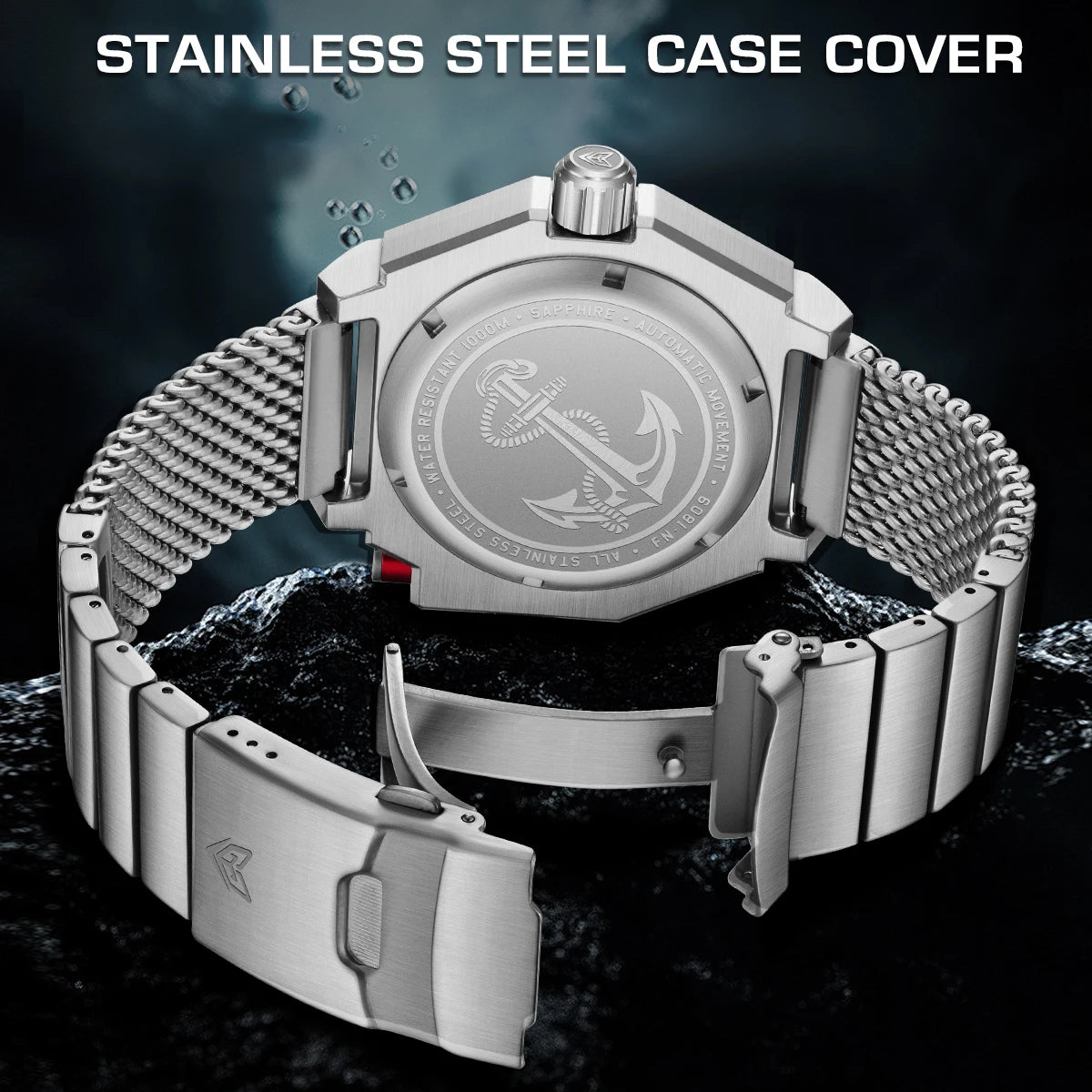 LIGE FN1809 Men's Sport Automatic Mechanical Watch DIVER Series Chronograph Stainless Steel 1000M Waterproof Wristwatch Fashion