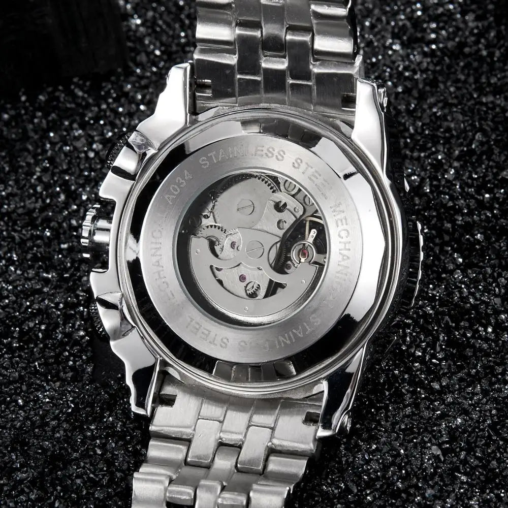 Skeleton Mechanical Watch Men's Top Brand Luxury Automatic Wristwatch Stainless Steel Band Sports Waterproof Male Reloj Gifts