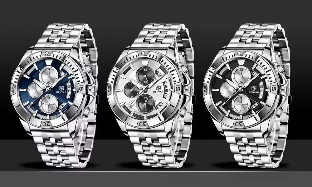 BENYAR 5180 2024 Mens Watches 2024 Top Brand Luxury Stainless Steel Men Quartz Wristwatches Chronograph Sports Relogio Masculino