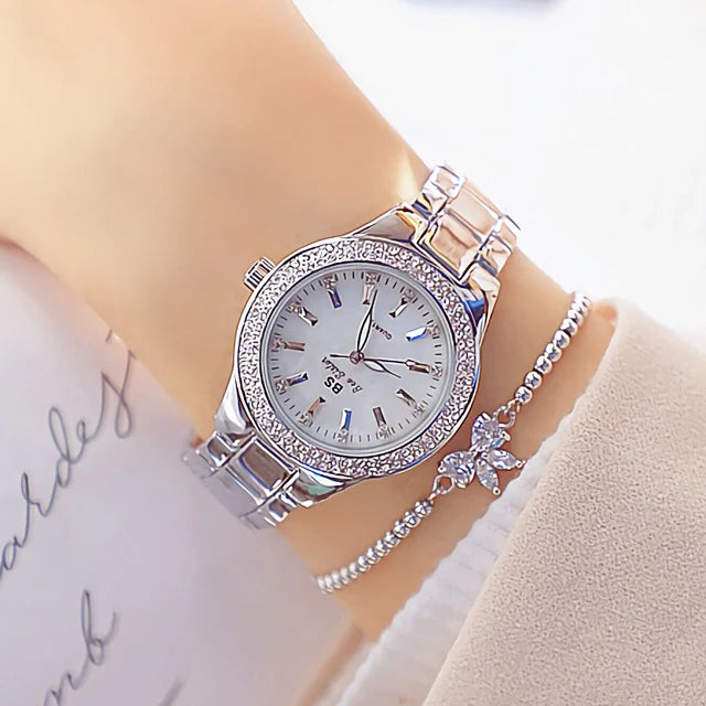 2025 Ladies Wrist Watches Dress Gold Watch Women Crystal Diamond Watches Stainless Steel Silver Clock Women Montre Femme 2024