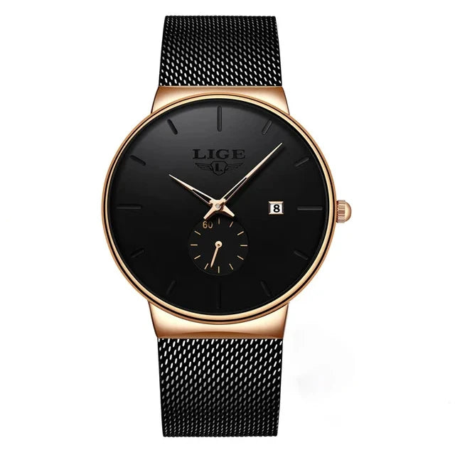 LIGE 9969 Simple Personalized Design Watches Business Stainless Steel Wristwatches Orologio Waterproof Quartz Watch for Men