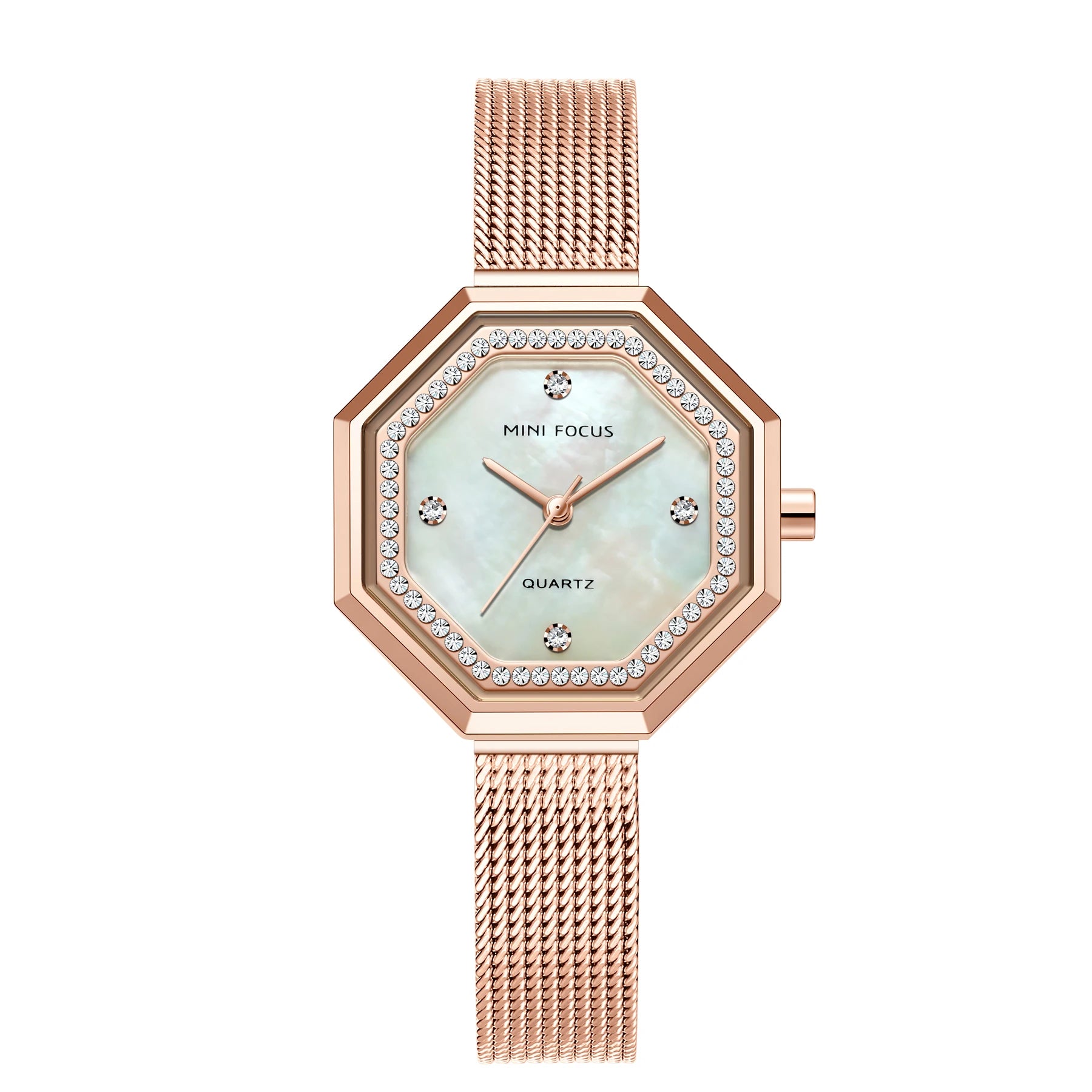 Crystalline Octagon Mesh Watch - Women's Luxury Timepiece