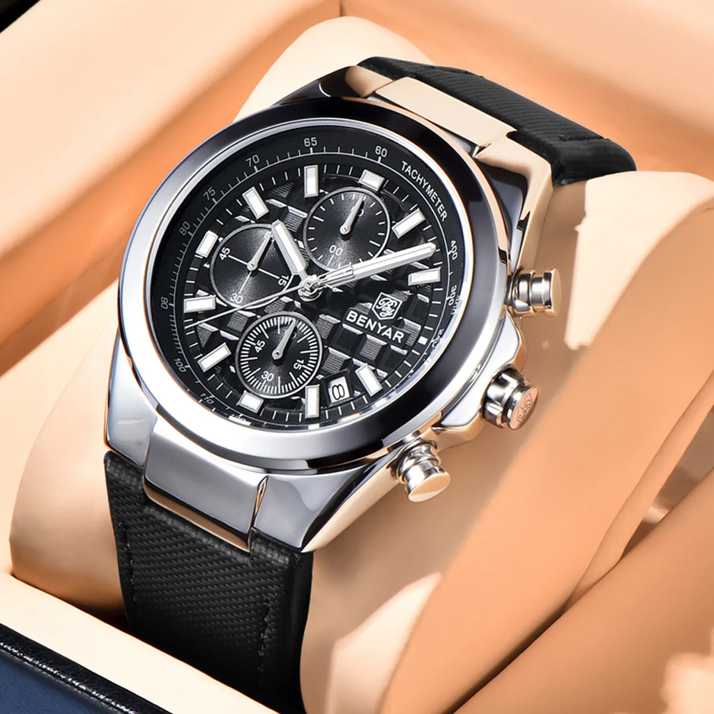 Fashion Sport Brand BENYAR 2024 New Men Watches Top Luxury Men Quartz Wristwatches Chronograph Waterproof Luminous Clock 5206