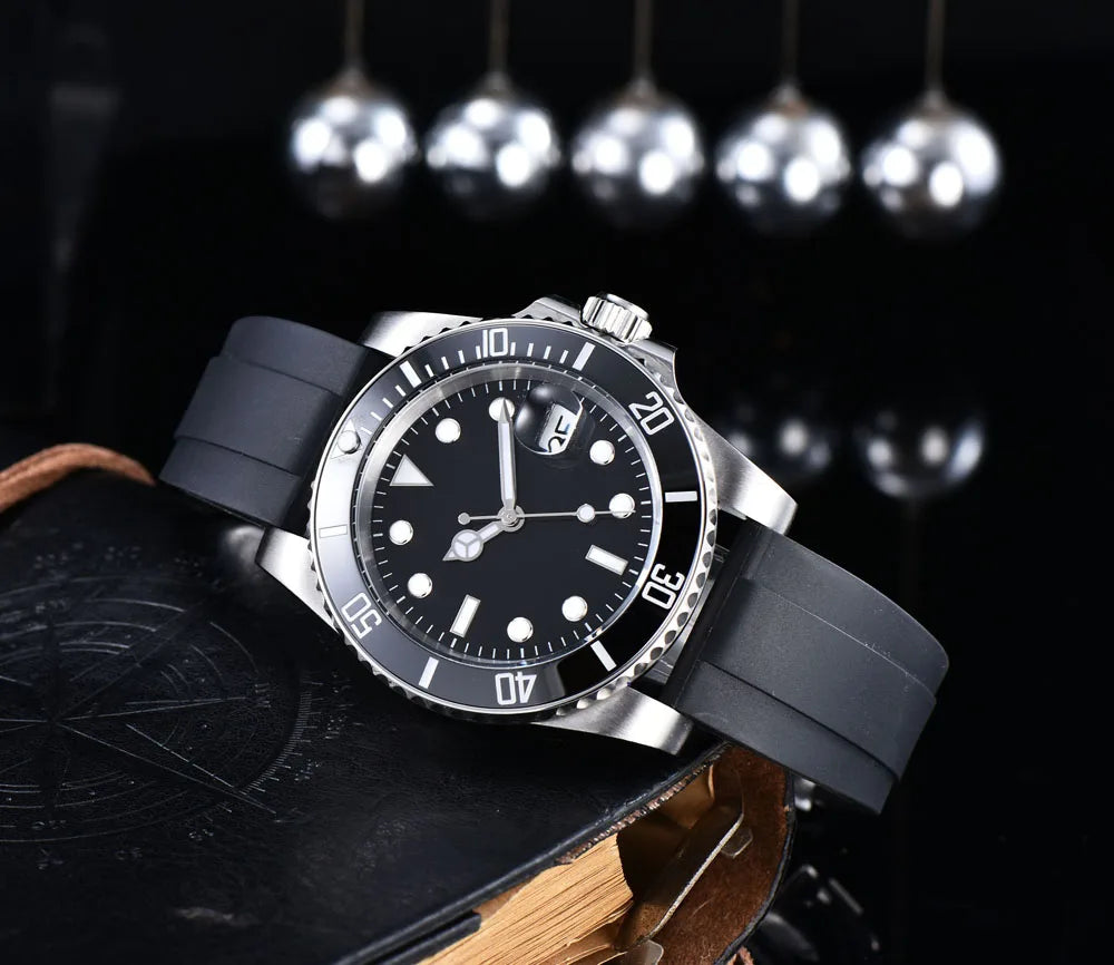 Watch Automatic Movement  black Aseptic Dial Ceramic Rotating Bezel Stainless Steel Bracelet