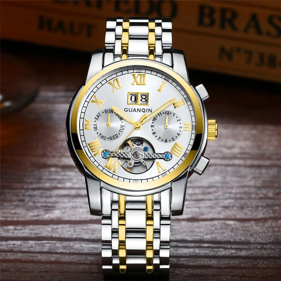 Premium Mechanical Tourbillon Watch - Big Display with Week Function & Stainless Steel