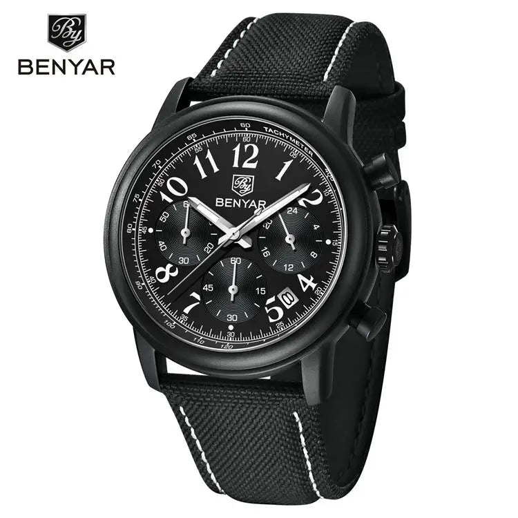 Benyar  5190  Band Waterproofing Calendar Character Business Wristwatch Luxury  Moq 1 Brown Gents Clock clear Genuine Leather