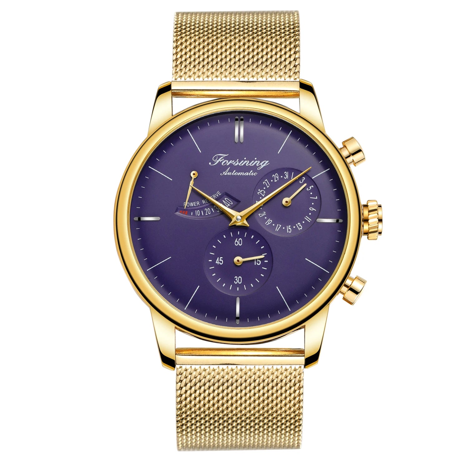 Power Reserve Automatic Watch - White Dial Mesh Band