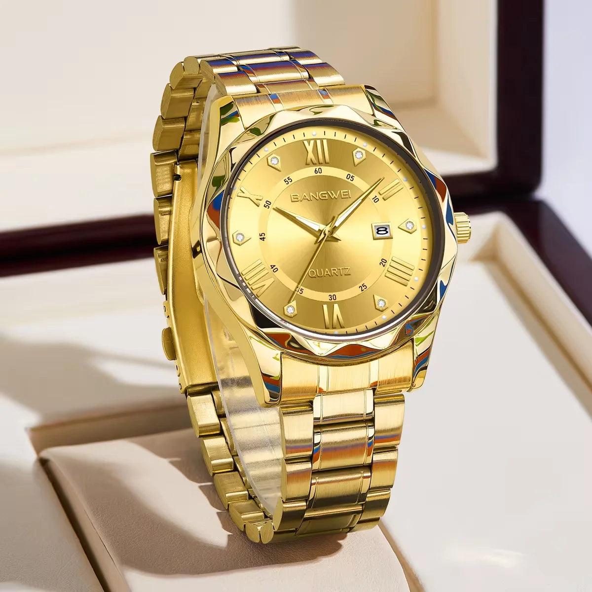 LIGE BW8806 Golden Case Fashion Stainless Steel Quartz Watch Custom OEM Brand Watches Waterproof Design  Stainless Steel +Box
