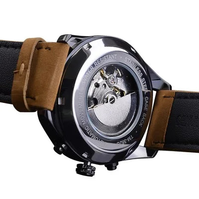 New Forsining 382 Brown Men's Watch Luxury Genuine Leather Strap Sports Fashion Automatic Mechanical Watch Men's Watches