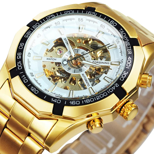 Forsining Top Brand Luxury Men Watch Skeleton Automatic Clock Mechanical Watch Gold Skeleton Vintage Man Watches