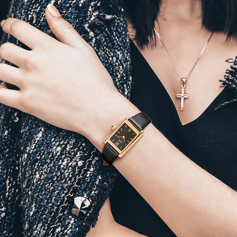 2025 New Fashion Square Watch for Women Luxury Brand I&W Switzerland Made Quartz Wristwatch Sapphire Leather Dress Ladies Watch