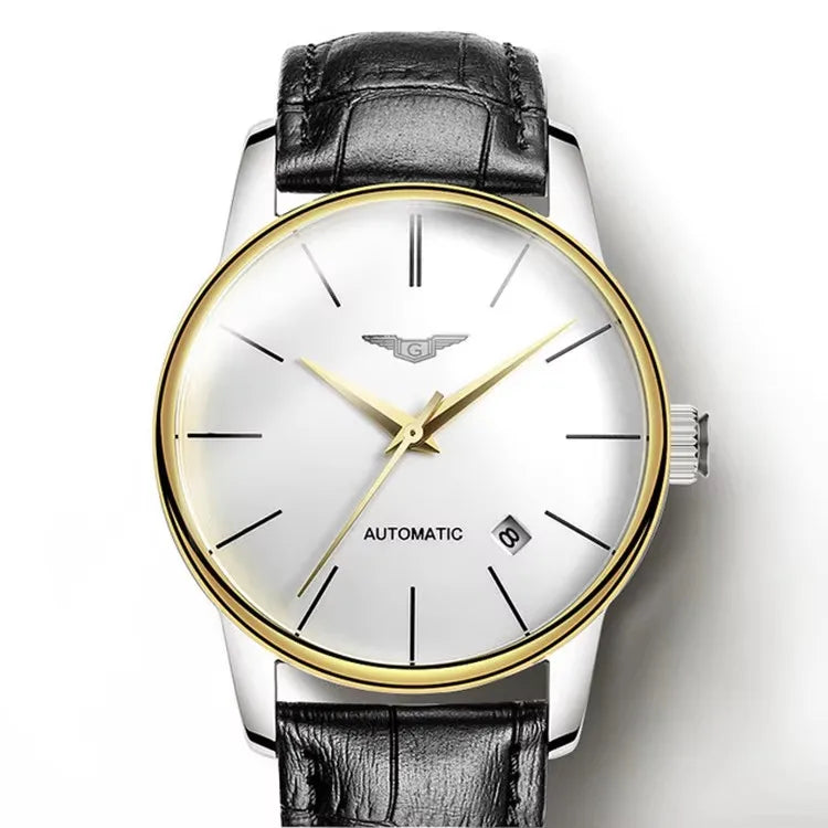 Ultra-Thin Automatic Business Watch - Genuine Leather Waterproof Minimalist Timepiece