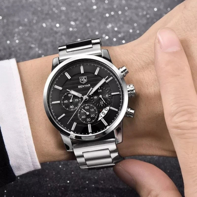 Benyar 5104 Stainless Steel Quartz Business Watch Clock With Small Dials Best Chinese Wholesale Watch