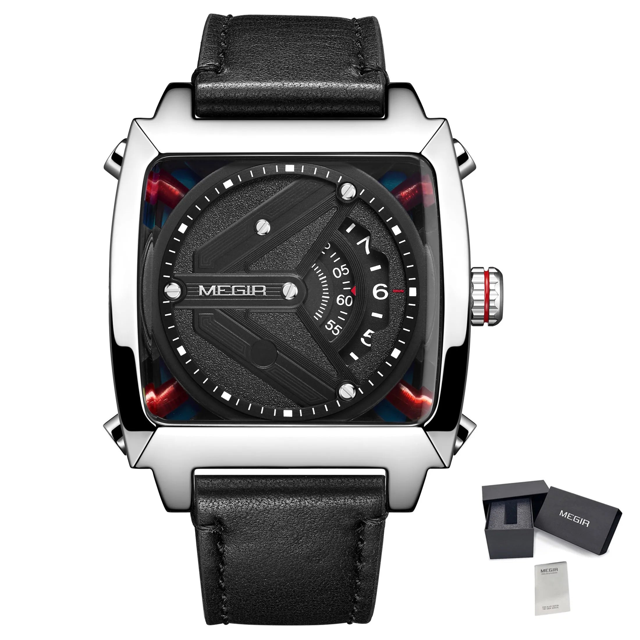 MEGIR 62071 Men's Waterproof Business Casual Leather Strap Automatic Mechanical Watch Tonneau Case Charm Wristwatch Montre Homme