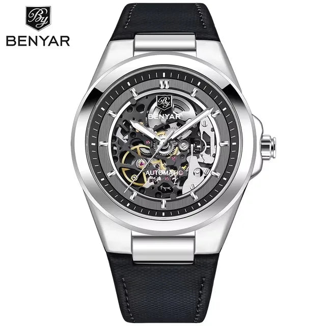 BENYAR 5207 Watches Men Luxury  Mechanical Mens Wrist Watches Leather Strap Casual Watch 50m Waterproof Reloj De Hombre