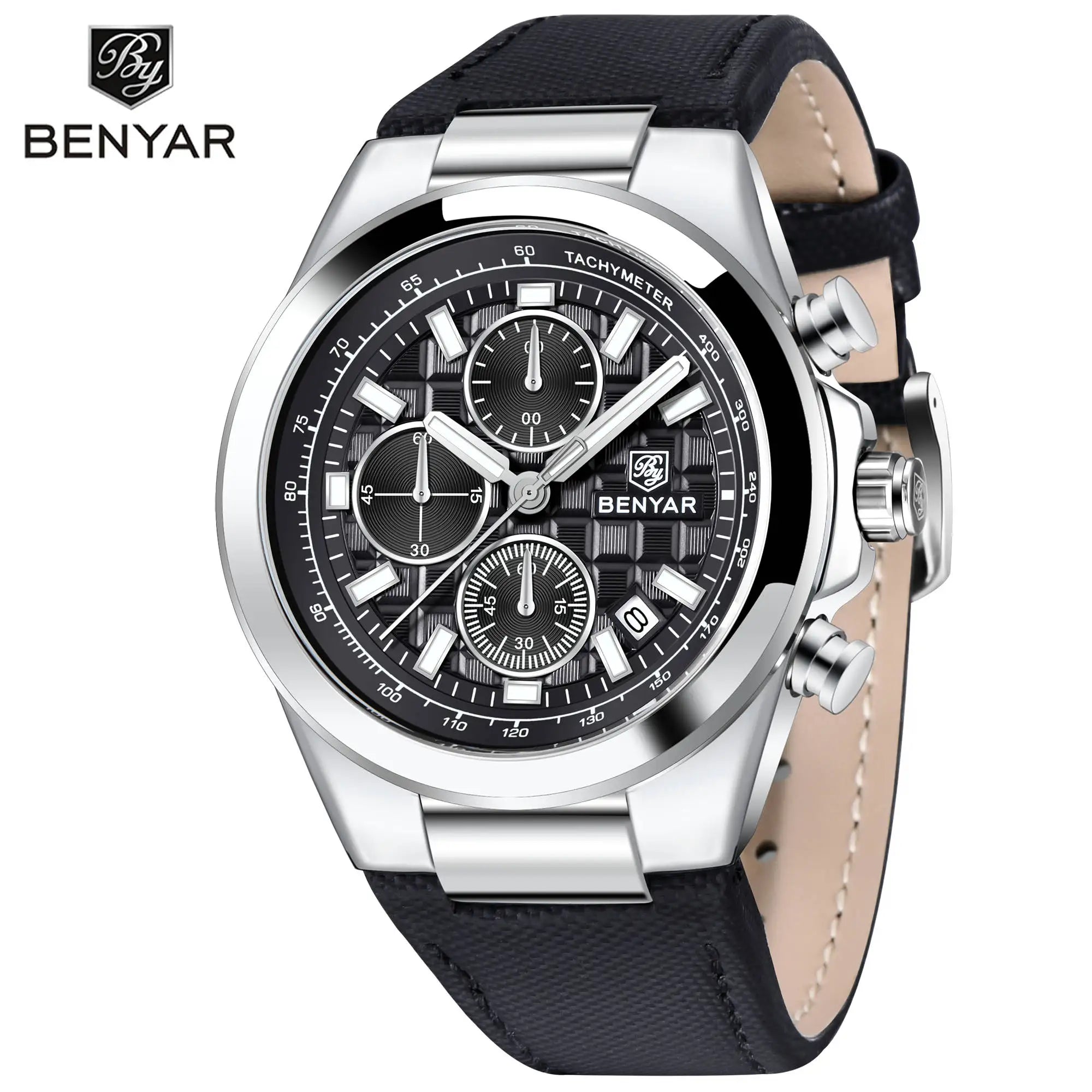 BENYAR Brand Men's 5206M Watches Top Luxury Watch for Men Chronograph Quartz Wristwatch Clock Waterproof Leather Reloj Hombr